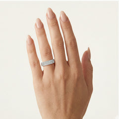 Three-row gold diamond band.