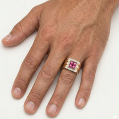 Bague homme en or avec rubis et diamant