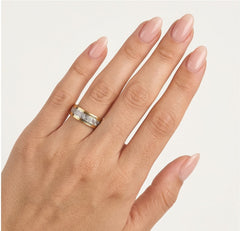 Two tone gold wedding ring with greek pattern