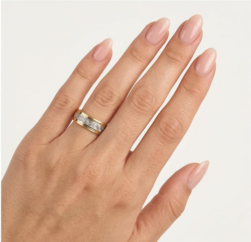 Zweifarbiger Gold-Ehering mit griechischem Muster