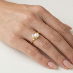 Unique white pearl cubic zirconia ring