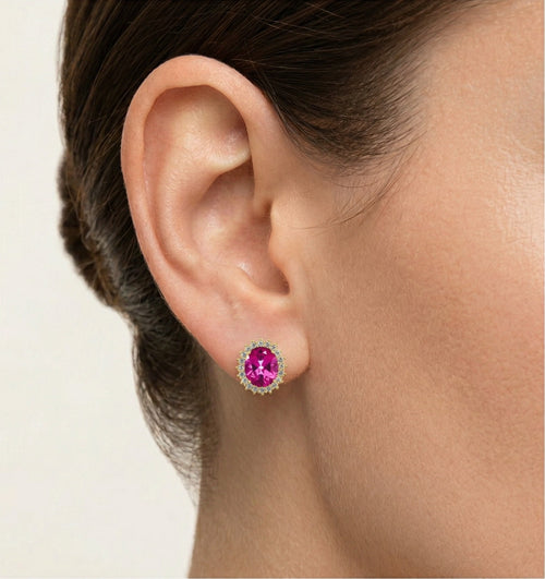 Royal oval rose quartz gold earrings