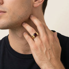 Elegant men garnet gold ring