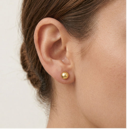 High polished button gold earrings