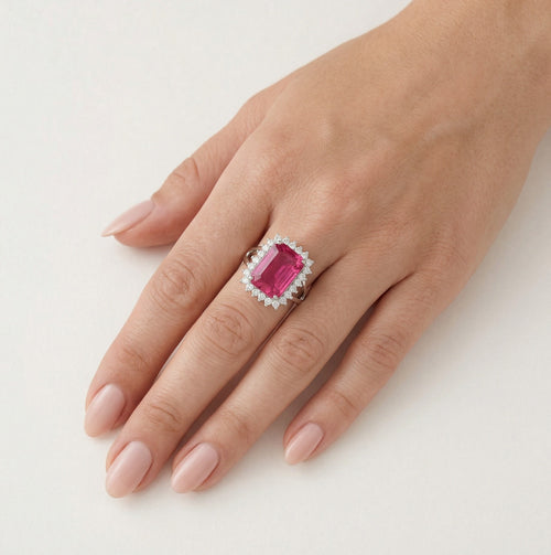 Smaragdschliff Rubin auf Sterling-Silber-Ring