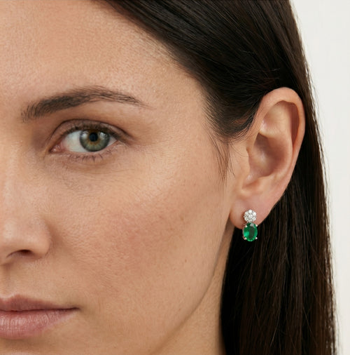Emerald diamond white gold earrings