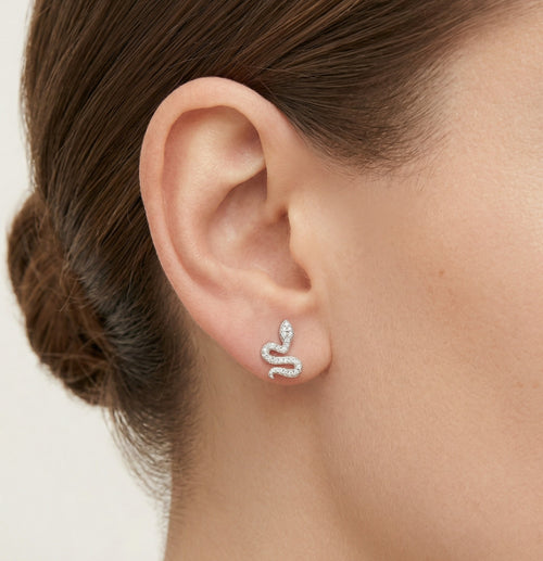 Zlaté mini hadí diamantové náušnice