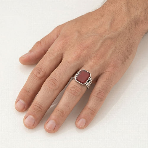 Pánský prsten ze stříbra s achátem, radiant brus