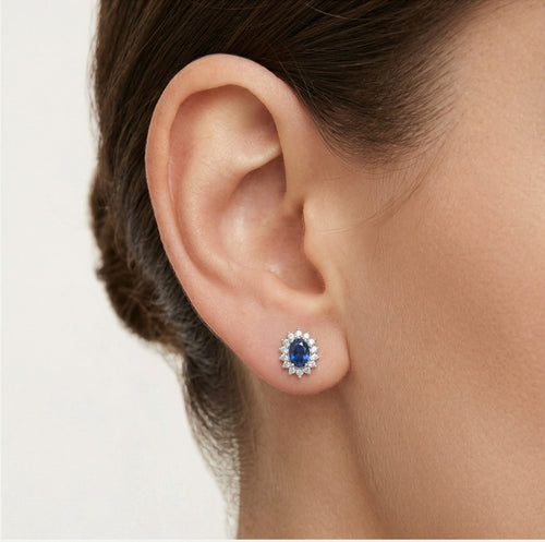 Sterling Silber Halo Saphir Ohrstecker