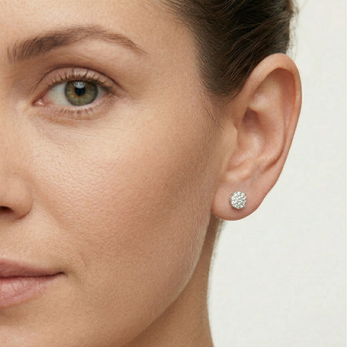 Pendientes de botón redondos de plata con circonita cúbica