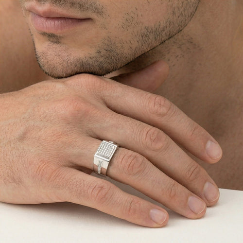 Silver cubic zirconia men ring
