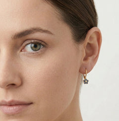 Blue flower yellow gold earrings