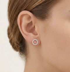 Silver earrings cubic zirconia circles