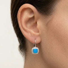 Square drop blue opal earrings