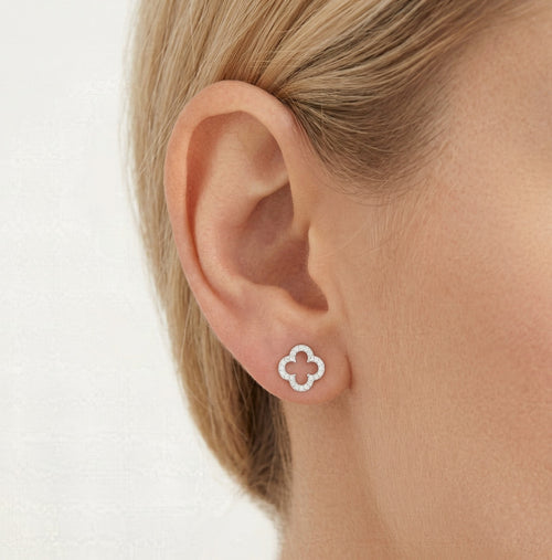 Stříbrné náušnice čtyřlístek se zirkonem