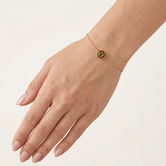 Bracelet Harmonie en or jaune avec moldavite et grenat