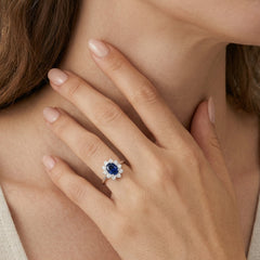 Royal flower white gold diamond and blue sapphire ring