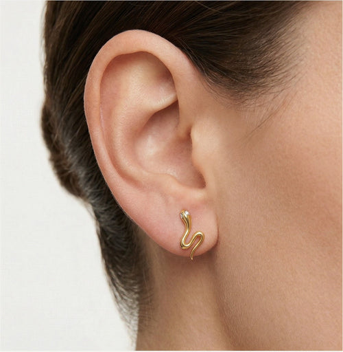 Boucles d’oreilles clous serpent en or avec zirconium cubique