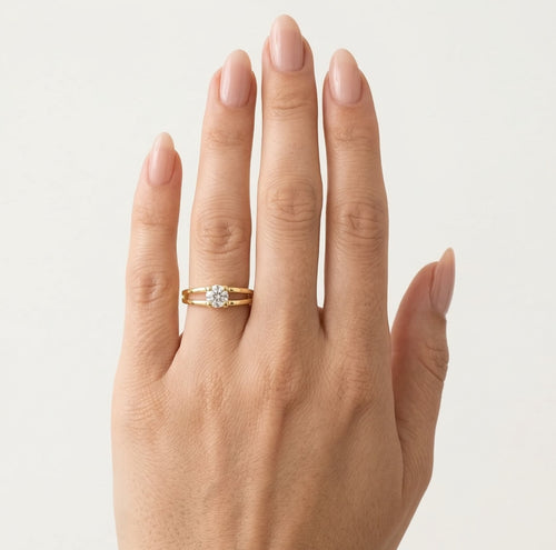 Goldring mit Zirkonia, 2-reihige Spirale