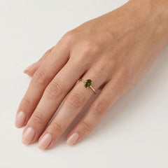 Elegant oval moldavite gold ring