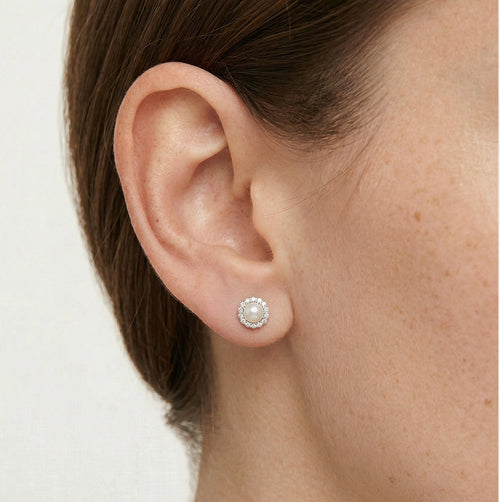 Boucles d'oreilles en argent avec perle et zirconium cubique
