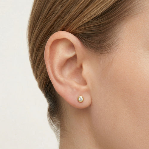 Rund geschliffene Ohrstecker mit Zirkonia in Gelbgold