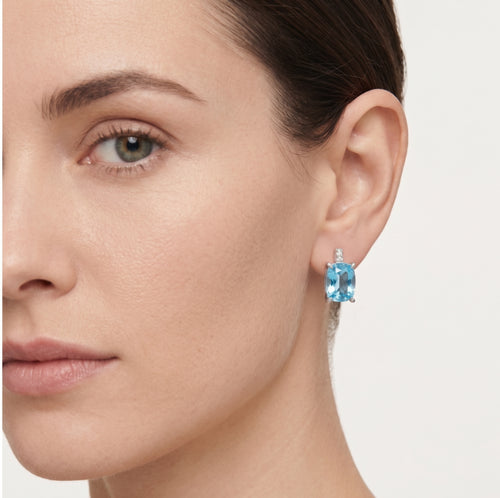 Zářivé náušnice z bílého zlata s diamanty a topazem