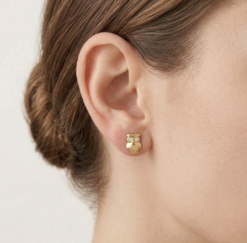 Boucles d’oreilles chouette en or avec zircon cubique