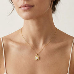 Square white opal gold pendant