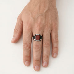 Pánský prsten ze stříbra s achátem, smaragdový brus