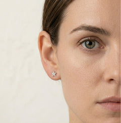 Pendientes de plata con pequeñas flores de circonita cúbica