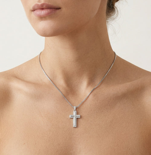 Cubic zirconia and silver cross