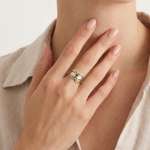 Točitý prsten z bílého a žlutého zlata