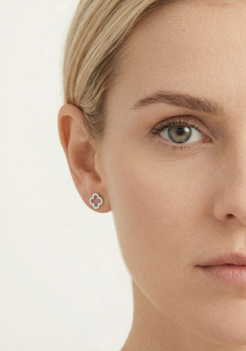 Stříbrné náušnice čtyřlístek se zirkonem