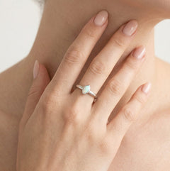 Sterling silver ring with oval white opal