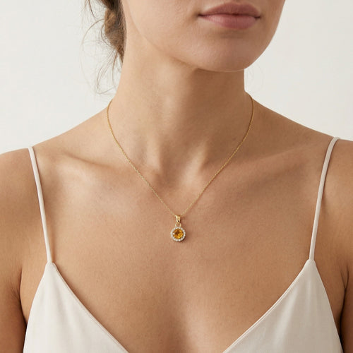 Citrin- und Zirkonia-Anhänger aus Gelbgold