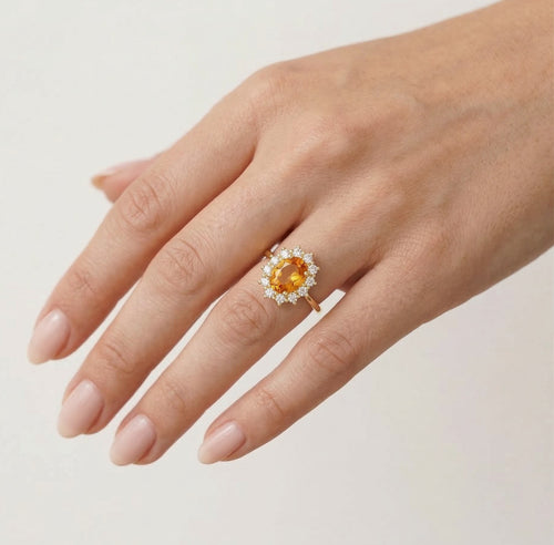 Anillo halo de citrino natural