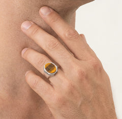 Tiger eye oval cut men ring