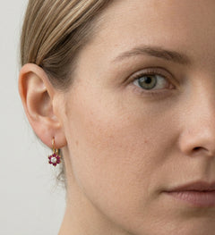 Red flower gold earrings