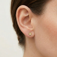 Yellow gold flower cubic zirconia earrings
