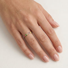 Goldring mit baguetteförmigen, mehrfarbigen Steinen