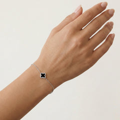 Sterling silver bracelet with onyx clover