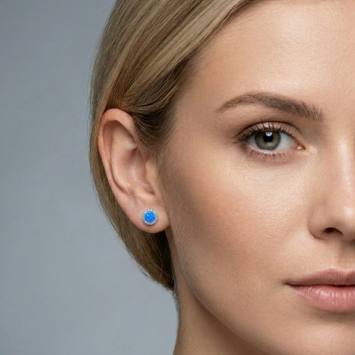 Royal runde blaue Opal Ohrstecker