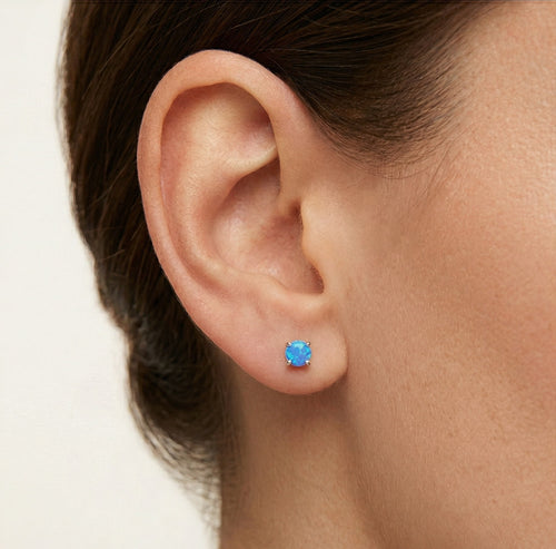 Flat blue opal studs