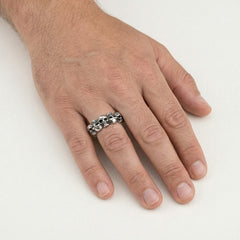 Sterling silver carved skull men ring