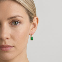 Pendientes con halo y zirconia cúbica rectangular de corte esmeralda
