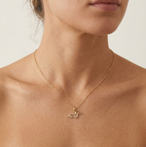 Gold Dog Pendant with Zircons