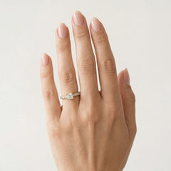 Yellow gold princess-cut zircon ring with round zircons