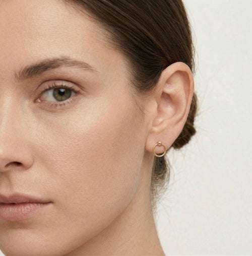 Yellow gold circle ball hoop earring