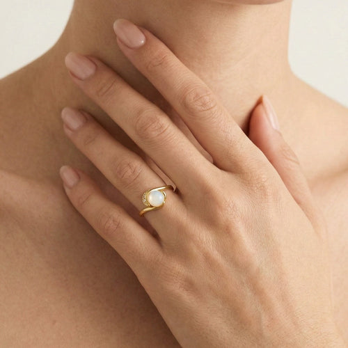 Unique white pearl cubic zirconia ring